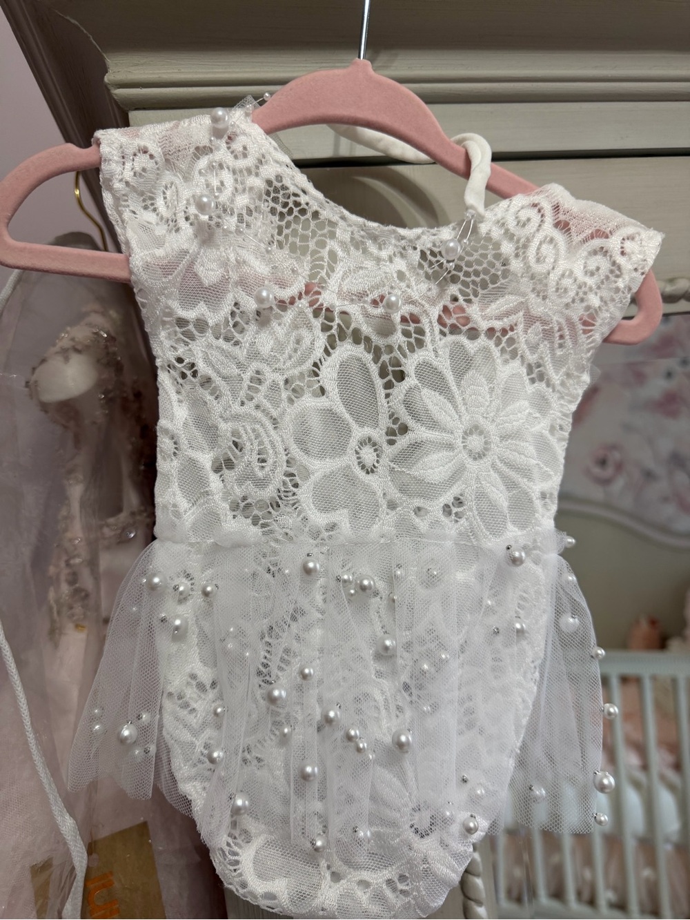 Custom Newborn Pearl Lace Romper & Headband